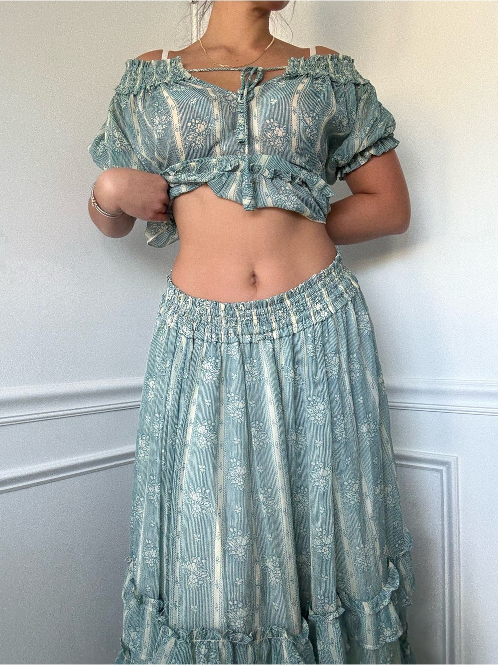 Free People Sheer Ruffled Maxi Skirt Set in Mineral Blue - Picture 5 of 8